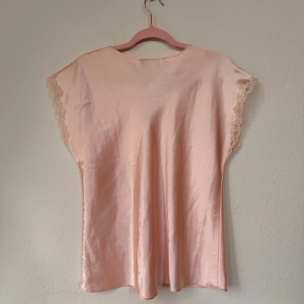 Oscar de la Renta Blush Satin Lace Cami‎ Top M Silky Coquette Lingerie Style